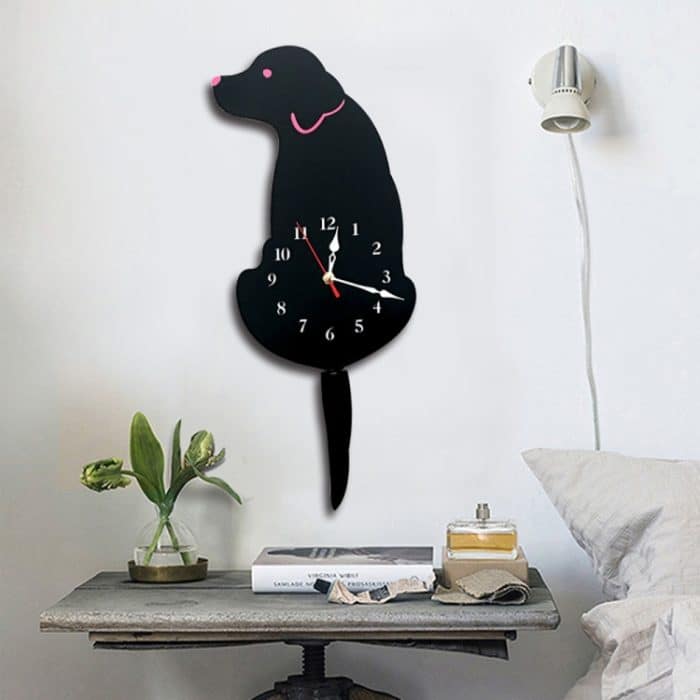 Home Office Schlafzimmer Dekoration Batteriebetriebene Wanduhr in Hundeform mit schwingenden Schwänzen, Größe: 42 x 18 cm, Dog (Black), Dog (White) – Bild 4
