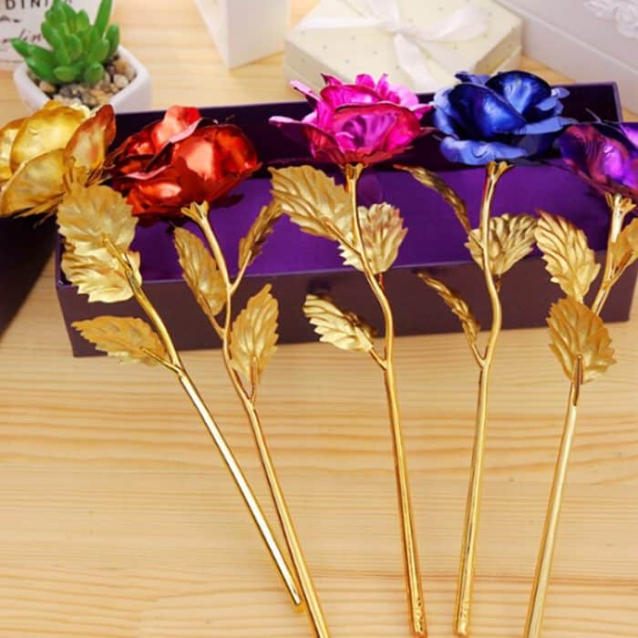 24K Golden Foil Plated Dekoration Rose Künstliche Blume, zufällige Farblieferung – Bild 6