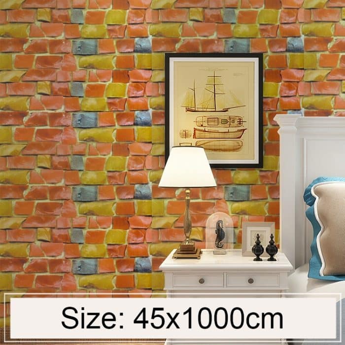 HC6201.jpg Farbiger Stein Kreative 3D Stein Ziegel Dekoration Tapetenaufkleber Schlafzimmer Wohnzimmer Wand Wasserdichte Tapetenrolle, Größe: 45 x 1000cm – Bild 1