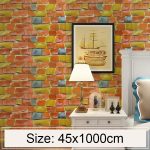 Farbiger Stein Kreative 3D Stein Ziegel Dekoration Tapetenaufkleber Schlafzimmer Wohnzimmer Wand Wasserdichte Tapetenrolle, Größe: 45 x 1000cm – Bild 4