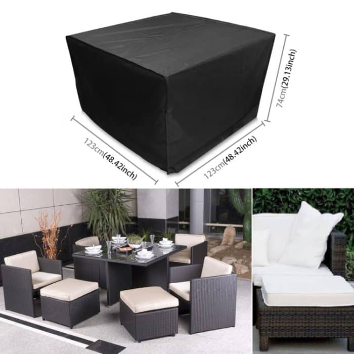 Anti-UV wasserdicht staubdicht 210D Oxford Stoff Klapptisch Stühle Schutzhülle Outdoor Möbel Set Cover, Größe: 123 * 123 * 74cm (Schwarz) – Bild 6