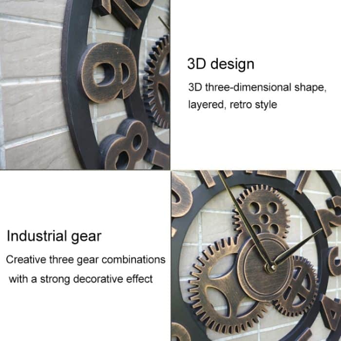 Retro-hölzerne runde einseitige Zahnraduhr Rom-Zahlen-Wanduhr, Durchmesser: 40 cm, Rome Number  40cm – Bild 4