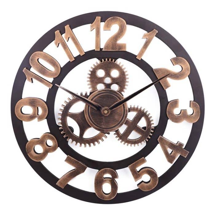 HC8552J.jpg Retro Wooden Round Single-sided Gear Clock Arabic Number Wall Clock, Diameter: 35cm, Number 35cm – Bild 1