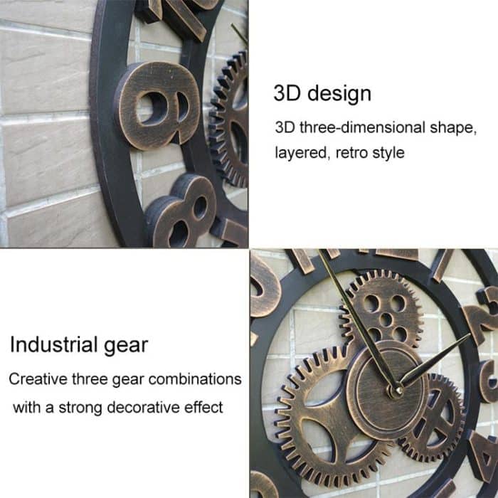 Retro Wooden Round Single-sided Gear Clock Arabic Number Wall Clock, Diameter: 70cm, Number 70cm – Bild 2