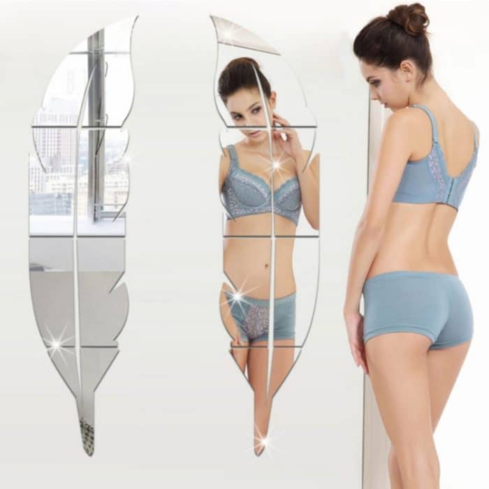 DIY-Feder-Stil-Acryl-Spiegel-Wandaufkleber für Zuhause, Zimmer, Wanddekoration, Kunst-Wandaufkleber, Größe: 30 x 120 cm, 30*120cm (Silver), 30*120cm (Red), 30*120cm (Blue), 30*120cm (Gold), 30*120cm (Black) – Bild 2