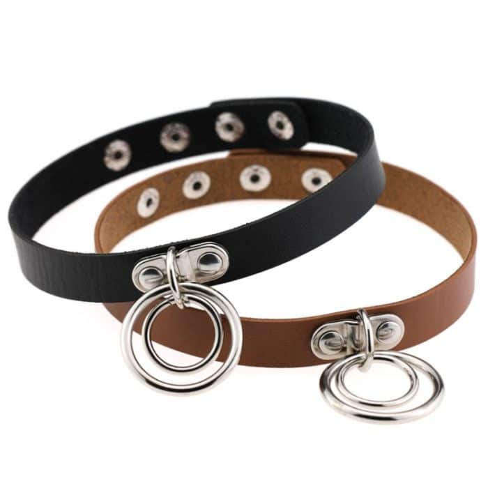 2 PCS European und American Rock Punk Nachtclub Street Dancing Doppelring Lederhalsband Halskette, zufällige Farblieferung – Bild 2