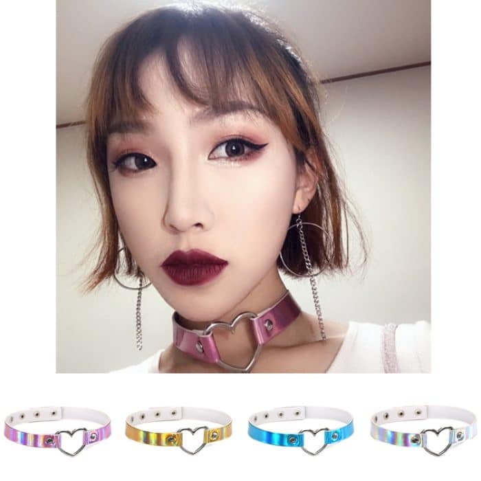 2 PCS europäische und amerikanische Harajuku Laser Herzform Kragen Glowing Choker Halskette, zufällige Farblieferung – Bild 1