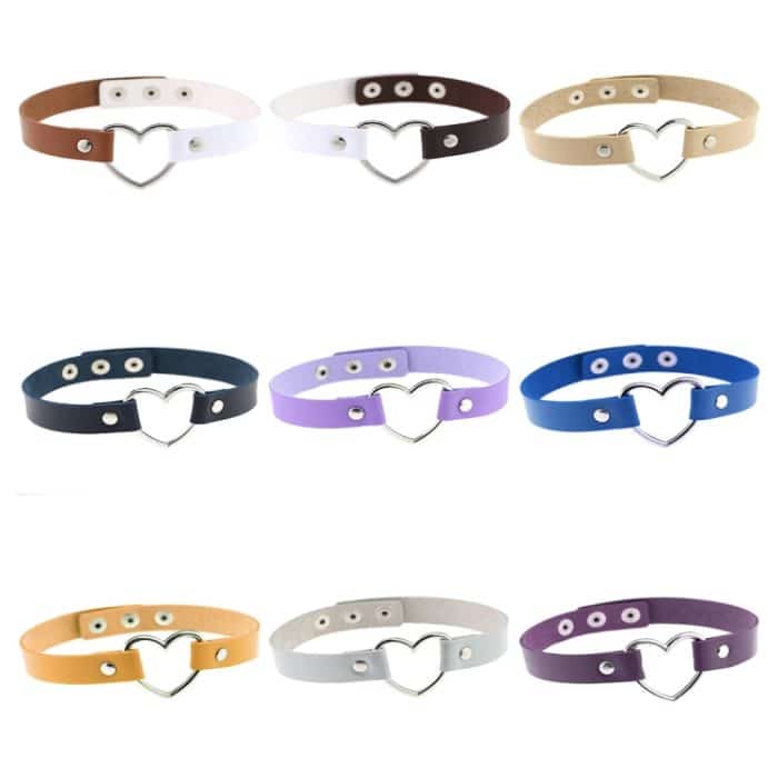 Japanische Harajuku PU-Leder Herzform Punk Kragen Mode weibliche Halsband Halskette, zufällige Farblieferung – Bild 7
