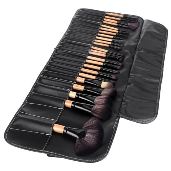 32 PCS Holzfarbe Griff Make-up Pinsel Set Beauty Kit + PU Leder Tragetasche – Bild 1