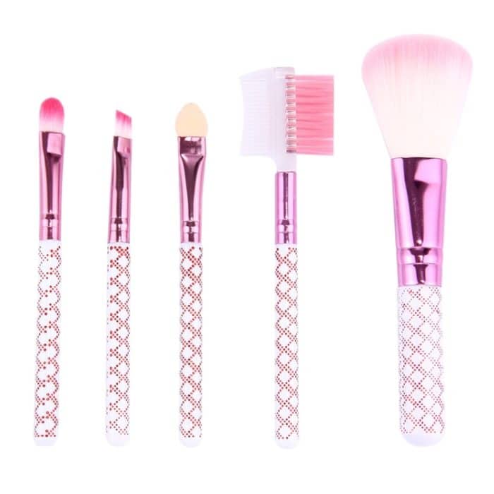 HCB0633.jpg 5 in 1 Pink Stripes Pattern Professionelles Make-up Tool Kit – Bild 1