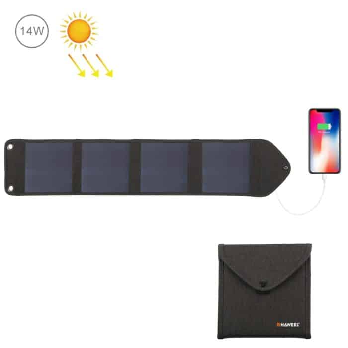 HWL2714.jpg Haweel 14W 5V 2.4A Tragbares faltbares Solarladegerät Outdoor Travel wiederaufladbare Klappbeutel mit 4 Solarmodulen und USB -Anschluss, Größe: s – Bild 1