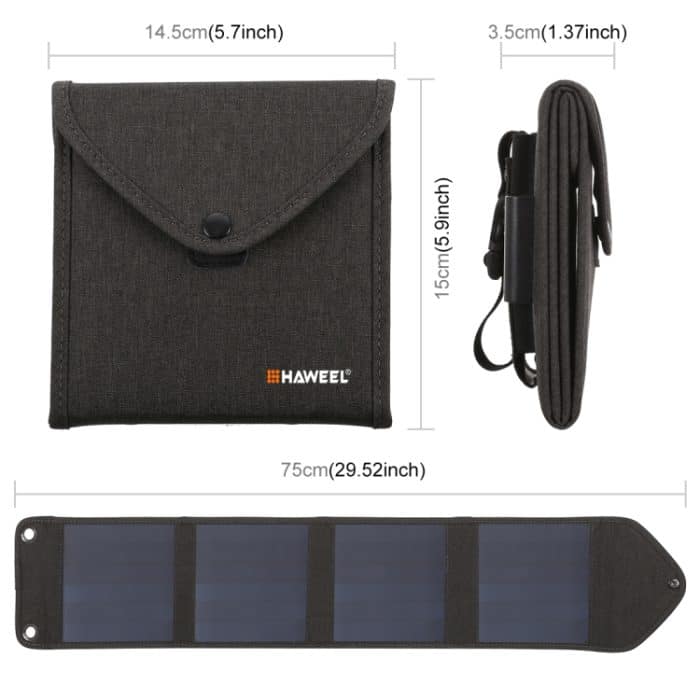 Haweel 14W 5V 2.4A Tragbares faltbares Solarladegerät Outdoor Travel wiederaufladbare Klappbeutel mit 4 Solarmodulen und USB -Anschluss, Größe: s – Bild 3