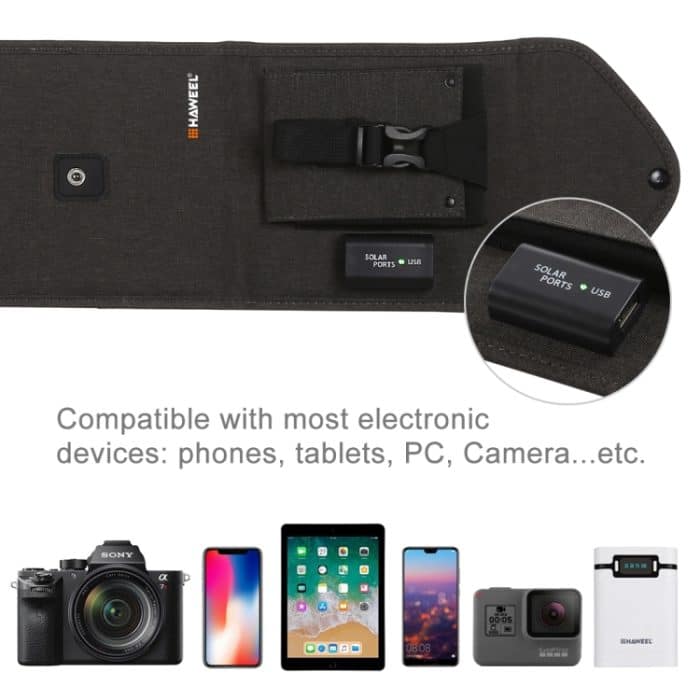 Haweel 14W 5V 2.4A Tragbares faltbares Solarladegerät Outdoor Travel wiederaufladbare Klappbeutel mit 4 Solarmodulen und USB -Anschluss, Größe: s – Bild 8