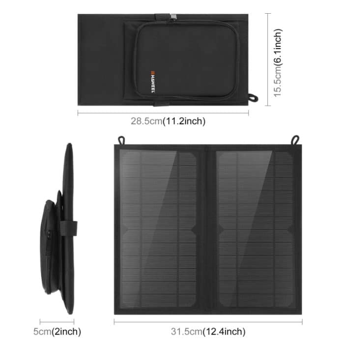 HAWEEL 12 W 2 Panels Faltbare Solarmodul-Ladetasche mit 5 V / 3,1 A max. zwei USB-Anschlüssen, unterstützt QC3.0 und AFC – Bild 3