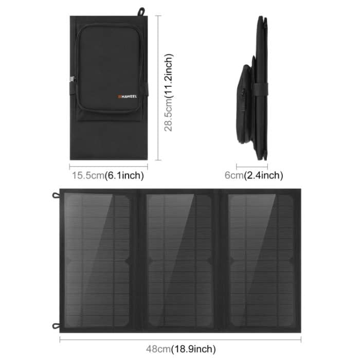 HAWEEL 18 W 3 Panels Faltbare Solarmodul-Ladetasche mit 5 V / 3,1 A max. zwei USB-Anschlüssen, unterstützt QC3.0 und AFC – Bild 3