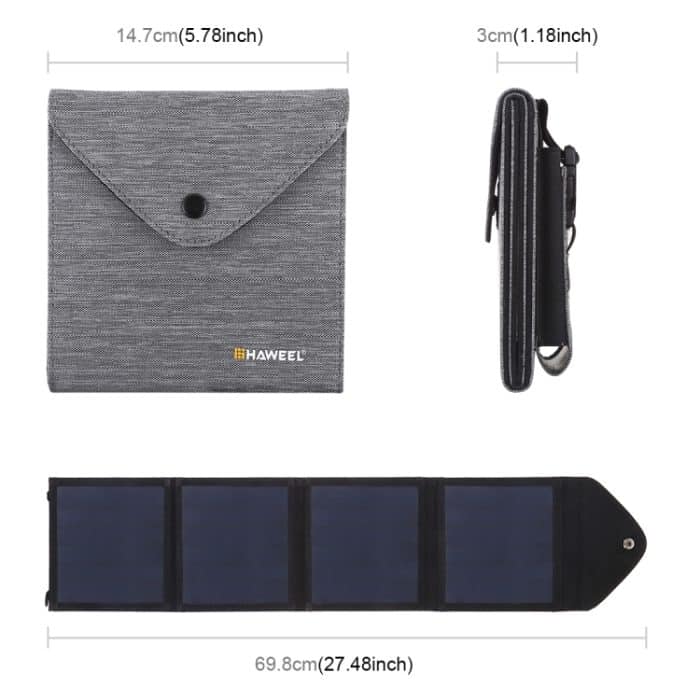 HAWEEL 14 W ultradünnes faltbares Solarpanel-Ladegerät mit 5 V/2,2 A USB-Anschluss, unterstützt QC3.0 und AFC, Ultrathin 14W 4-Fold – Bild 3