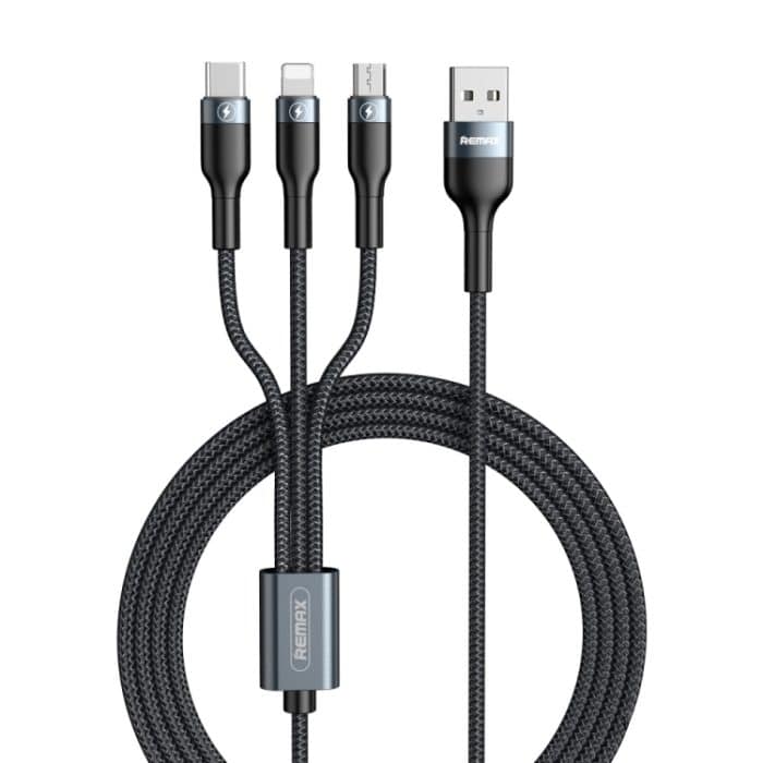 REMAX RC-070TH 1,2 m 2 A 3-in-1-USB-auf-8-Pin- und USB-C-/Typ-C- und Micro-USB-Ladekabel – Bild 1