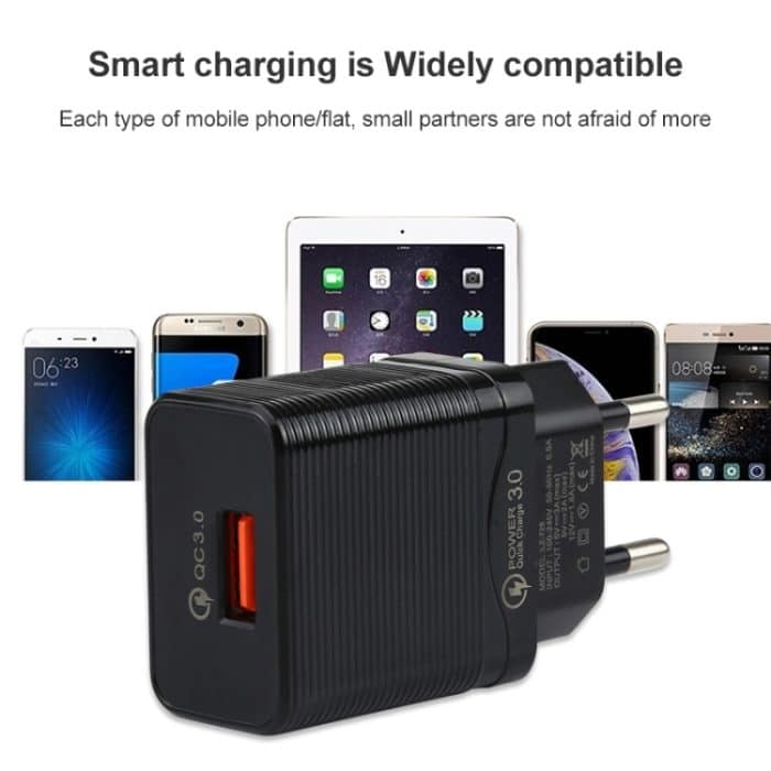 LZ-728 2-in-1 18 W QC 3.0 USB-Schnittstelle Reiseladegerät + USB-auf-8-Pin-Datenkabel-Set, EU-Stecker, Kabellänge: 1 m – Bild 9