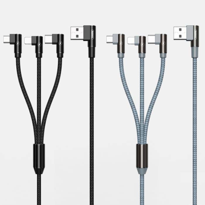 REMAX RC-167th 3 in 1 2,1 A USB auf 8 Pin + USB-C / Typ-C + Micro USB Range Series Ellenbogen-Ladekabel, Kabellänge: 1 m – Bild 2