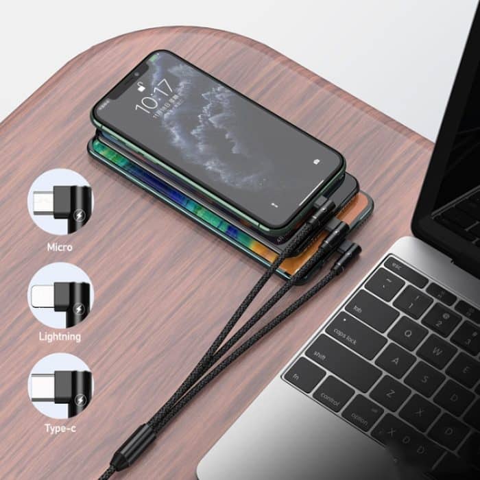 REMAX RC-167th 3 in 1 2,1 A USB auf 8 Pin + USB-C / Typ-C + Micro USB Range Series Ellenbogen-Ladekabel, Kabellänge: 1 m – Bild 5