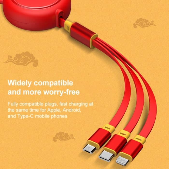 KO42 1.2M 3A 3 in 1 USB bis 8 PIN + USB-C / Typ-C + Micro USB Bull Head Retractable Datenkabel – Bild 5