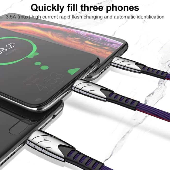 K051 1,2 m 3-in-1-USB-auf-8-Pin + USB-C / Typ-C + Micro-USB Shark Fabric-Datenkabel – Bild 7