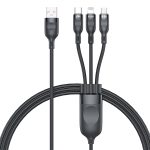 ADC-66 5A 66W 3 in 1 USB bis 8 PIN + Micro USB + USB-C / Typ-C Schnellladung Geflochtene Datenkabel, Kabellänge: 1,2m