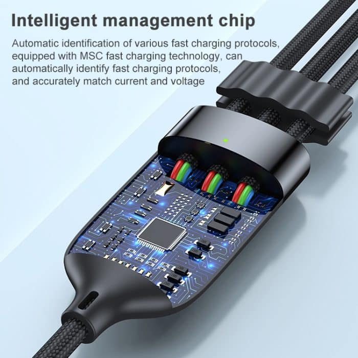 ADC-66 5A 66W 3 in 1 USB bis 8 PIN + Micro USB + USB-C / Typ-C Schnellladung Geflochtene Datenkabel, Kabellänge: 1,2m – Bild 6