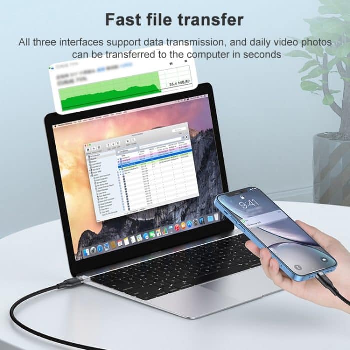 ADC-66 5A 66W 3 in 1 USB bis 8 PIN + Micro USB + USB-C / Typ-C Schnellladung Geflochtene Datenkabel, Kabellänge: 1,2m – Bild 7