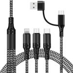 5 in 1 3A USB + USB-C / Typ-C auf 8 Pin + Micro USB + USB-C / Typ-C-Schnittstelle Zweifarbig geflochtenes Schnelllade-Datenkabel, Kabellänge: 1,2 m