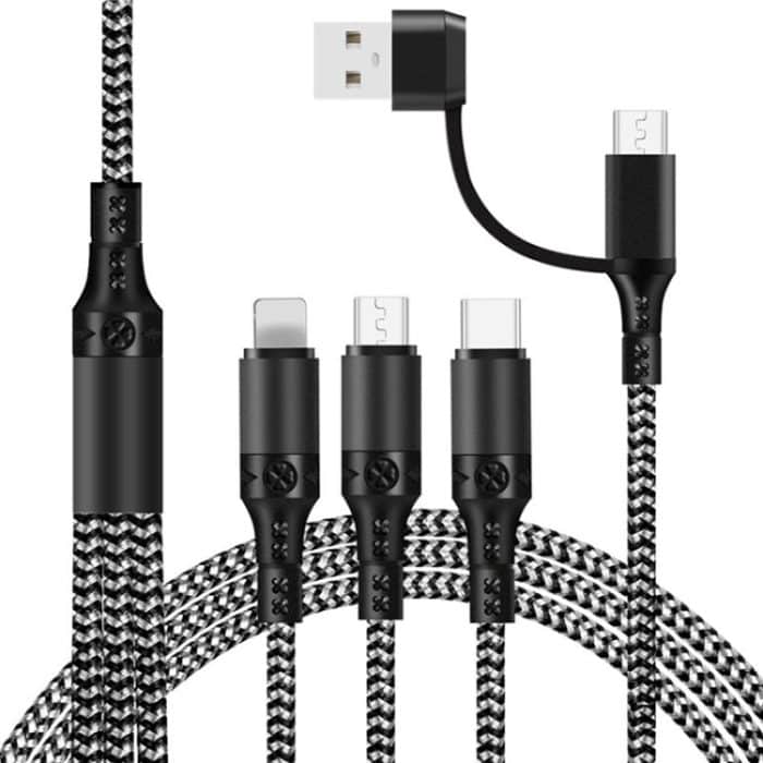 5 in 1 3A USB + USB-C / Typ-C auf 8 Pin + Micro USB + USB-C / Typ-C-Schnittstelle Zweifarbig geflochtenes Schnelllade-Datenkabel, Kabellänge: 1,2 m – Bild 1