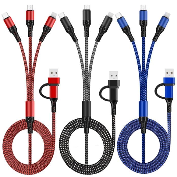 5 in 1 3A USB + USB-C / Typ-C auf 8 Pin + Micro USB + USB-C / Typ-C-Schnittstelle Zweifarbig geflochtenes Schnelllade-Datenkabel, Kabellänge: 1,2 m – Bild 2