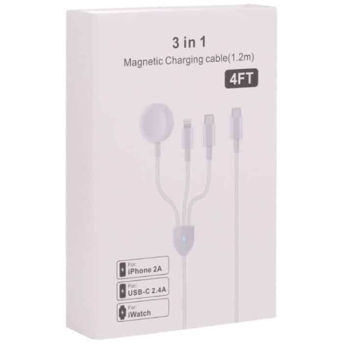 3 in 1 USB-C / Typ-C bis 8 PIN + USB-C / Typ-C + Magnetic Uhr Wireless Ladegerät Datenkabel, Kabellänge: 1,2m – Bild 3