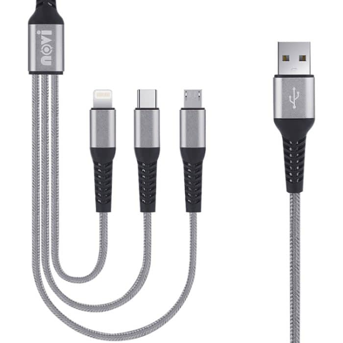 IVON CA39 2.4A MAX 8 PIN + Typ-C + Micro USB 3 in 1 Ladekabel, Länge: 1,2m – Bild 1