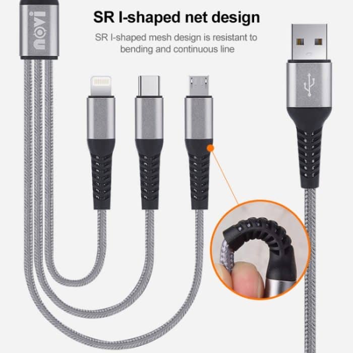 IVON CA39 2.4A MAX 8 PIN + Typ-C + Micro USB 3 in 1 Ladekabel, Länge: 1,2m – Bild 5