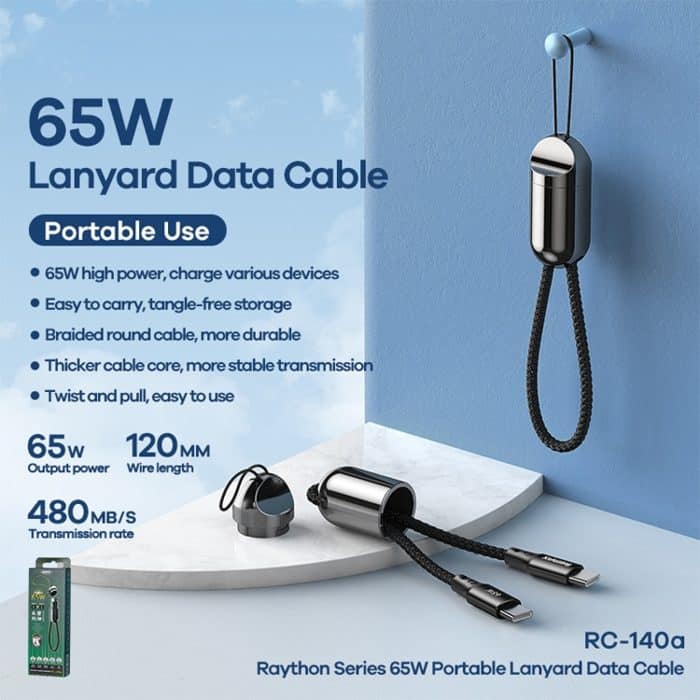 Remax RC-140A THOR-Serie 65W USB-C / Typ-C an USB-C / Typ-C-tragbarer Lanyard-Datenkabel, Kabellänge: 1,2m – Bild 2