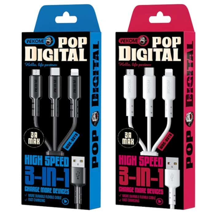 WEKOME WDC-02 Tidal Energy Series 3A USB auf 8 Pin+Typ-C+Micro USB 3 in 1 PVC-Datenkabel, Länge: 1,2 m – Bild 3