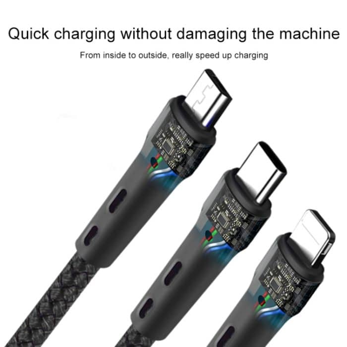 100 W 6 A Typ-C auf 8 Pin + Typ C + Micro-USB-Ladedatenkabel, 1,3 m – Bild 3