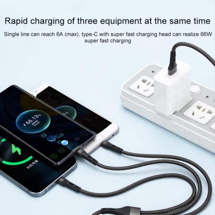 100 W 6 A Typ-C auf 8 Pin + Typ C + Micro-USB-Ladedatenkabel, 1,3 m – Bild 4