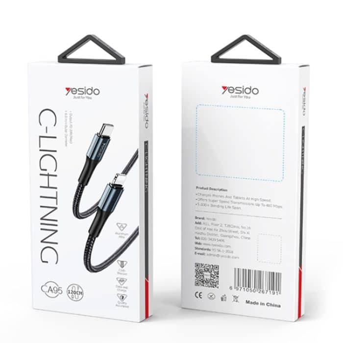 Yesido CA95 3A 20W USB-C / Typ-C auf 8-poliges Schnellladekabel, Länge: 1,2 m – Bild 10