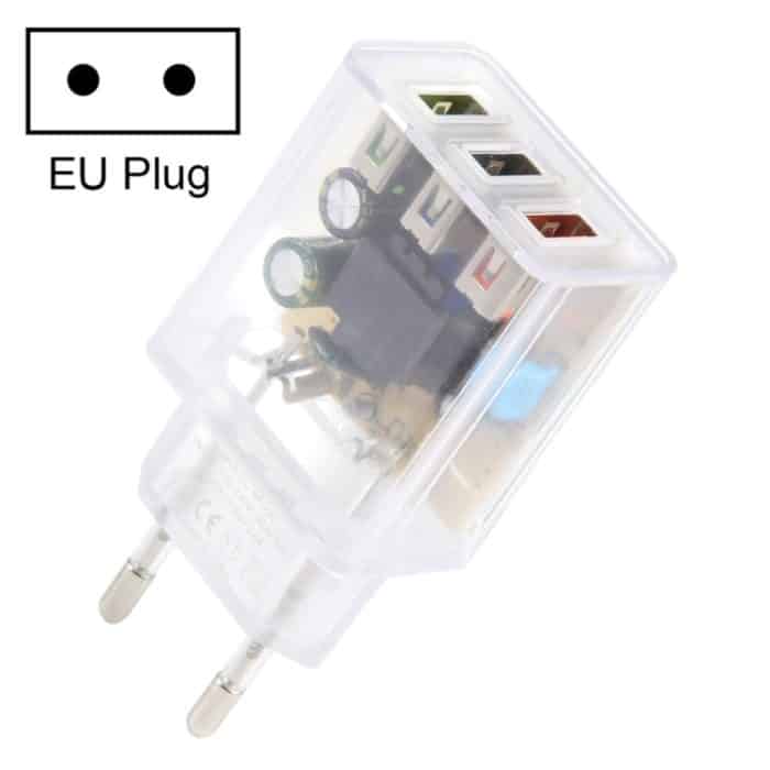 Transparentes 2A-Ladegerät mit drei USB-Anschlüssen, Spezifikation: EU-Stecker – Bild 1