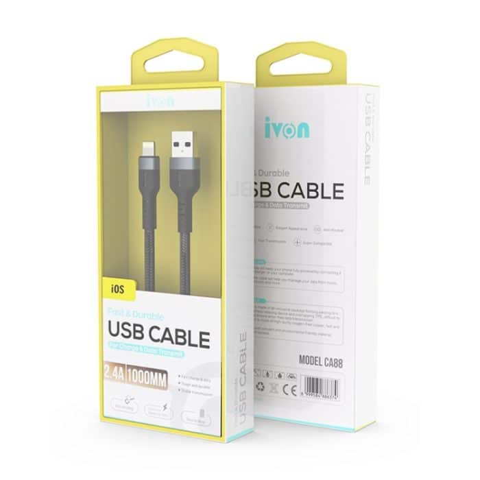 IVON CA88 12W 2,4A USB auf USB-C / Typ-C Nylongeflecht Schnelllade-Datenkabel, Kabellänge: 1 m – Bild 7