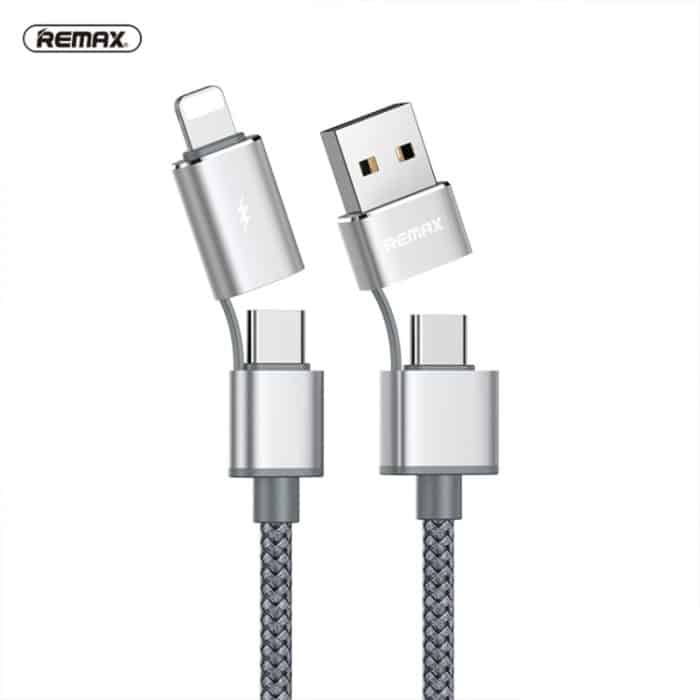 REMAX RC-020t 2,4 A Aurora Serie 4 in 1 8 Pin + USB + 2 x Typ-C Daten Snyc Ladekabel, Kabellänge: 1 m – Bild 5