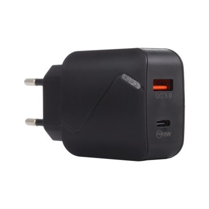 LZ-819A+C QC3.0 USB + PD 18W USB-C/Typ-C-Schnittstellen Reiseladegerät mit Kontrollleuchte, EU-Stecker