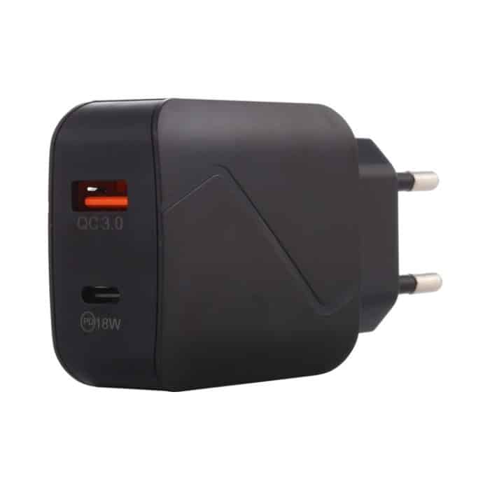 LZ-819A+C QC3.0 USB + PD 18W USB-C/Typ-C-Schnittstellen Reiseladegerät mit Kontrollleuchte, EU-Stecker – Bild 3