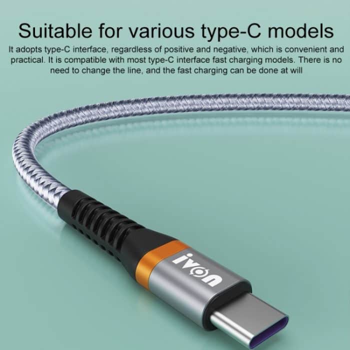 IVON CA79 5A Typ-C / USB-C geflochtenes Schnelllade-Datenkabel aus Aluminiumlegierung für Huawei, Länge: 1 m – Bild 3