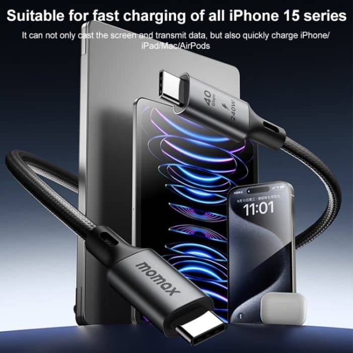 MOMAX DC39 1 m USB4.0 USB-C/Typ-C auf USB-C/Typ-C 240 W geflochtenes Datensynchronisierungs-Ladekabel – Bild 9