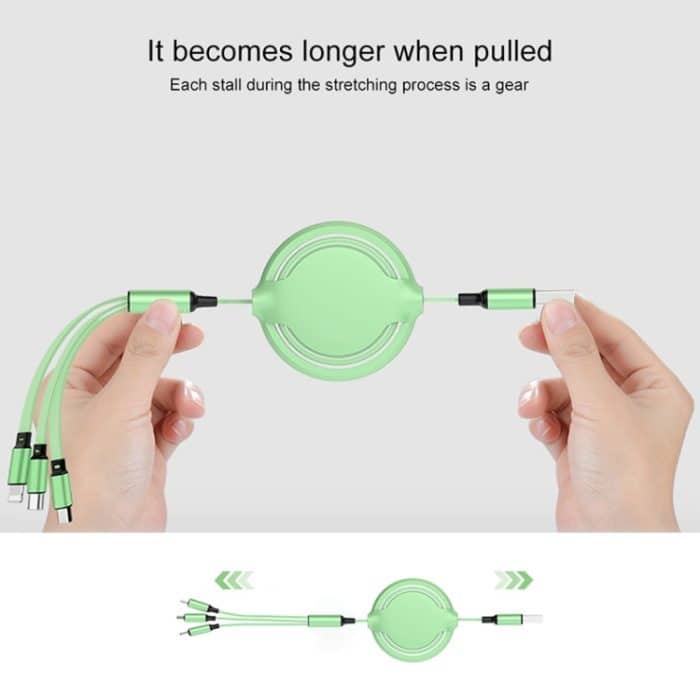 3,5 A Flüssigsilikon 3 in 1 USB auf USB-C / Typ C + 8Pin + Micro-USB einziehbares Daten-Sync-Ladekabel – Bild 7