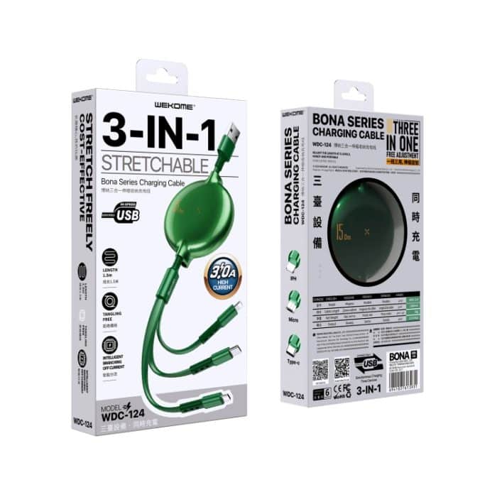 WK WDC-124 3A 3 In 1 8 Pin + Typ-C / USB-C + Micro USB Teleskop-Ladedatenkabel der Bona-Serie, Länge: 1,5 m – Bild 8