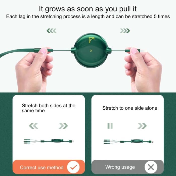 WK WDC-124 3A 3 In 1 8 Pin + Typ-C / USB-C + Micro USB Teleskop-Ladedatenkabel der Bona-Serie, Länge: 1,5 m – Bild 4